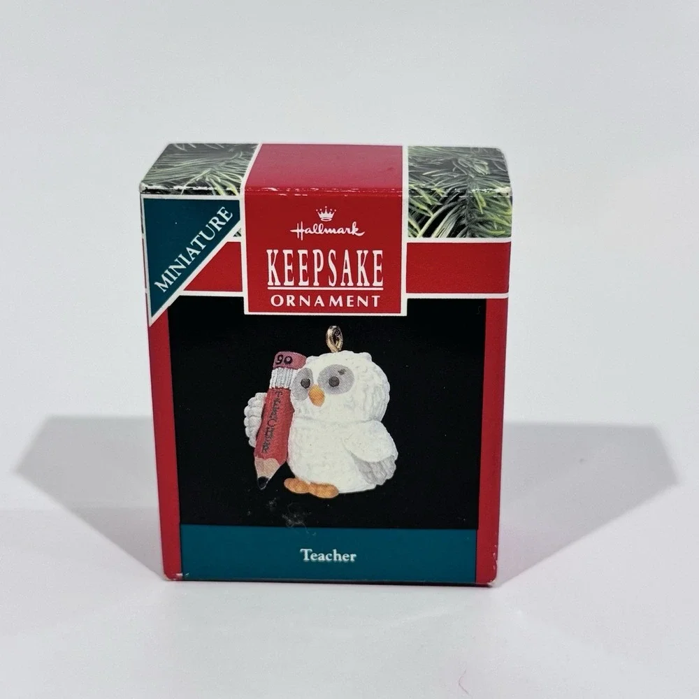 Hallmark Keepsake Miniature Ornament White Owl Teacher W Pencil‎ In Original Box